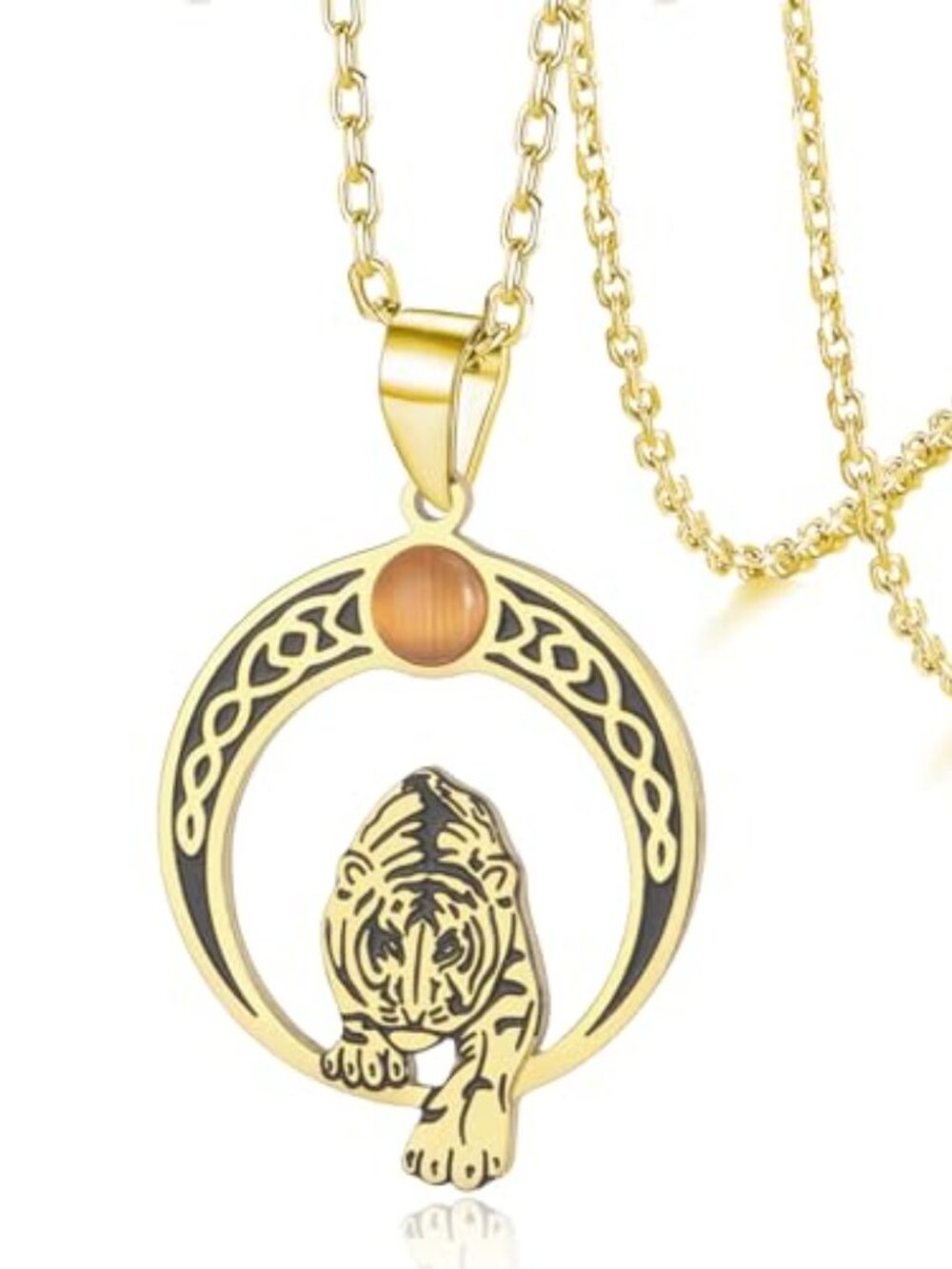 Tiger Necklace for Women Stainless Steel Tiger Eye Celtic Knot Pendant Necklace‎